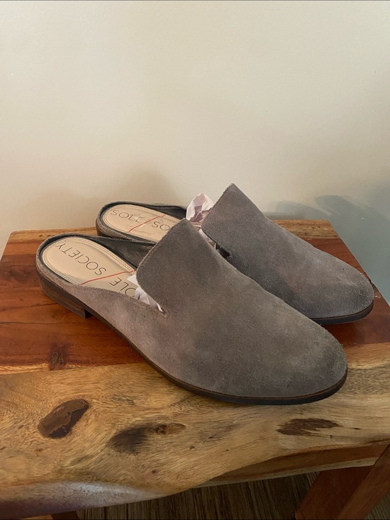Sole Society Shoes - Sole Society gray/tan suede mules. Size 9.5 women’s slip on